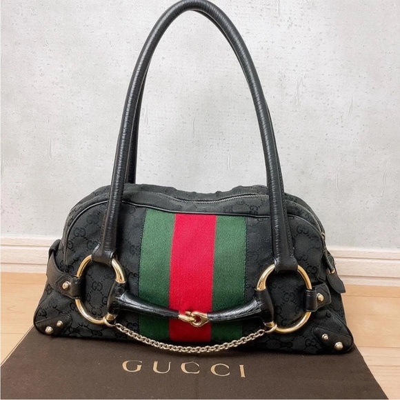 Gucci Black and Green Shoulder Bag with Red Stripe - Picture 2 of 12